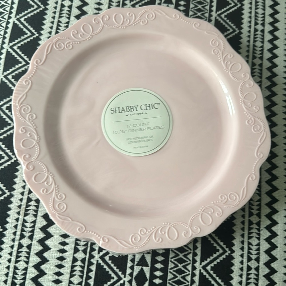 Shabby Chic 12 plates 10.25” dinner pink